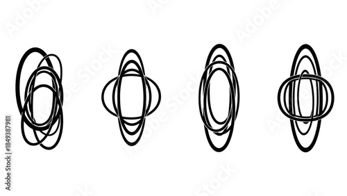 Abstract geometric elliptical shapes overlapping and interconnected black on white background