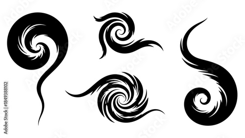 Abstract swirling black graphic elements for design decoration and artistic expression