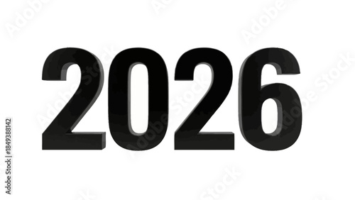 Bold Black 3D Numbers Representing the Year 2026 on a White Background