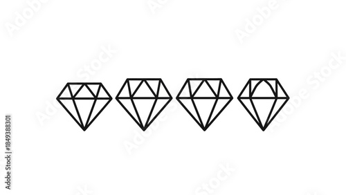 Clean Line Art Icons of Four Diamonds in a Row Minimalist Design