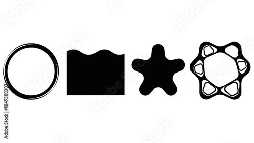 collection of abstract black shapes and graphic design elements on a white background