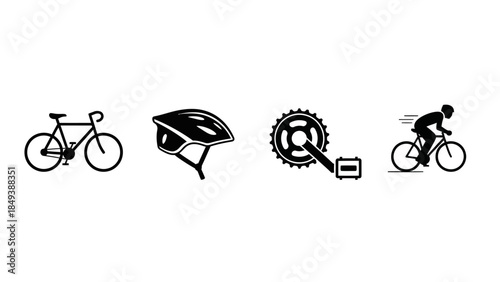 Collection of bicycle icons representing cycling and safety gear