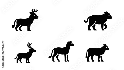 Collection of Black Silhouettes of Various Farm and Wild Animals
