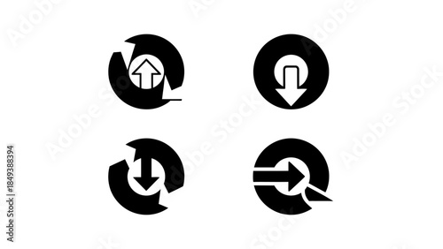 Collection of Circular Arrow Icons Illustrating Upload Download and Navigation Actions