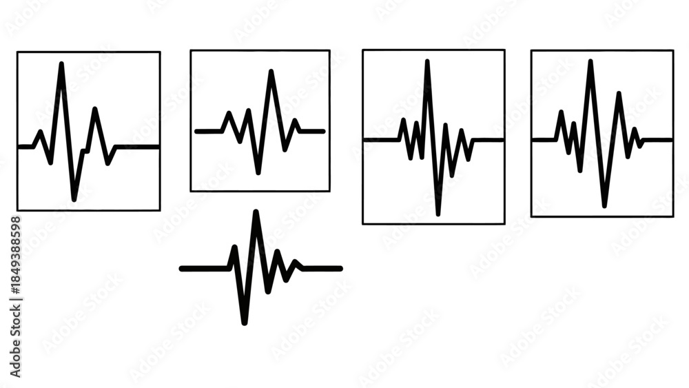 Obraz premium Diverse representations of seismic activity waves and heart rhythm graphics