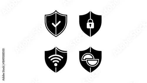 Collection of Shield Icons Representing Security, Wi-Fi, and Data Protection