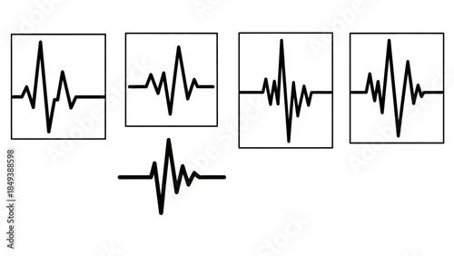 Diverse representations of seismic activity waves and heart rhythm graphics