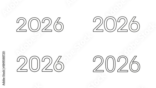 Four instances of the year 2026 in a minimalist outline design on white background
