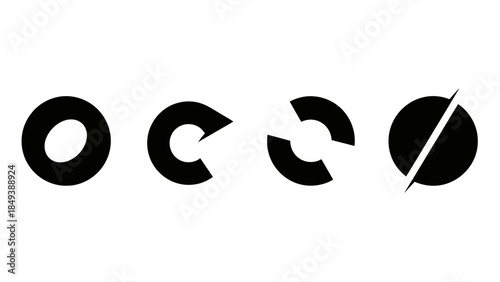 Minimalist black circular abstract shapes showing stages of development progression and change