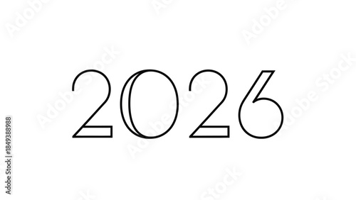 Minimalist modern design of the year 2026 in clean black typography on white background