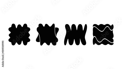 Set of four abstract black shapes with wavy and organic forms on a white background