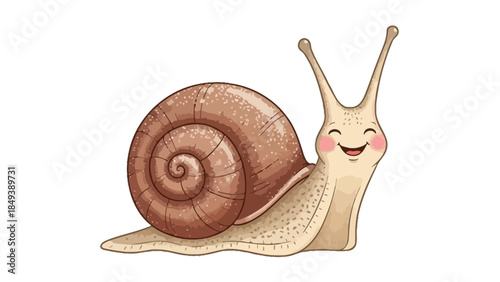 Cartoon snail with a brown spiral shell and a happy face