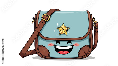 Cute cartoon light blue and brown messenger bag with gold star emblem