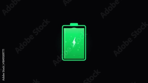 Simple Battery Charging Animation Green Fill Lightning Bolt Clean Transparent Alpha Channel Seamless Loop Icon Overlay 4K