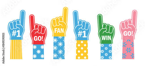 et of Colorful Foam Hand, a vector collection of fan foam fingers in bright colors, perfect for showing support