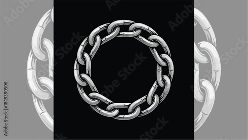A circular metal chain forms a perfect ring against a dark background symbolizing strength and unity.