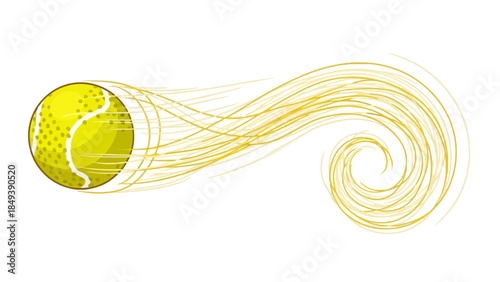 Yellow tennis ball in motion with a swirling golden trail