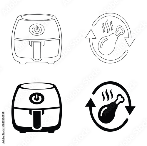 Air Fryer Vector Icons  Kitchen Appliance Line and Glyph Icon Set for Cooking and Food Design
