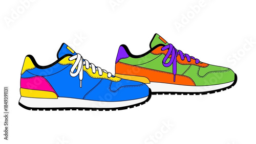 Vibrant athletic footwear designed for comfort and performance with bold, contrasting color blocking