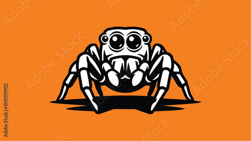 Cute Jumping Spider Illustration on Orange Background.
