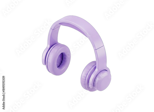 Pastel Lavender Headphones with Soft Plastic Material and Gentle Glossy Highlights on Transparent Background Minimalist 3D Icon for Music and Audio