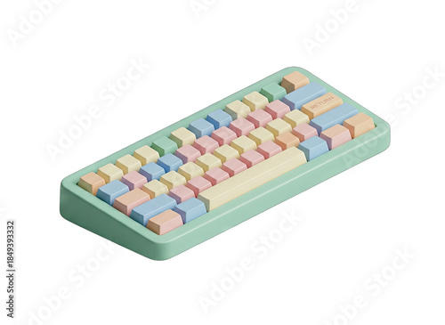 Pastel Mechanical Keyboard with Soft Plastic Material and Gentle Glossy Highlights on a Transparent Background