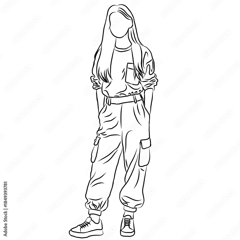 Fototapeta premium Casual Chic: Fashionable Woman in Cargo Pants 