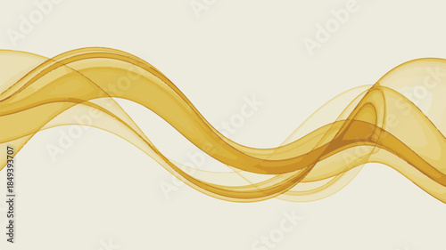 An abstract digital illustration of flowing golden waves against a soft beige background from a front viewpoint
