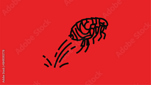 Jumping Flea Insect Pest Illustration on Red Background.