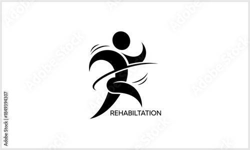 Runner Silhouette with Rehabilitation Text - Fitness  Recovery Icon logotypeiconsportslogodesign.