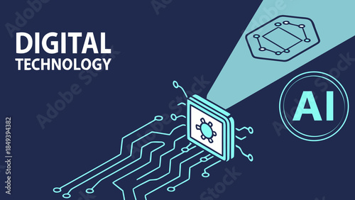 Digital Technology and Artificial Intelligence Concept with AI Chip and Circuit Connections Vector