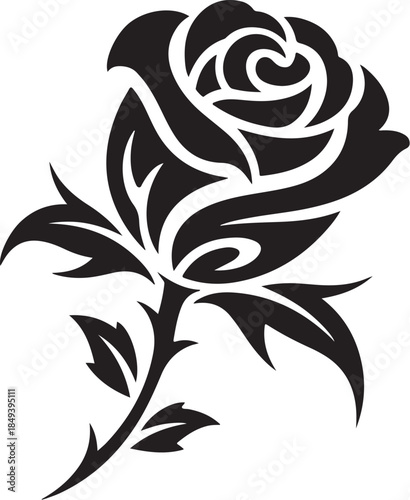 Black rose with thorny stem and leaves flower floral