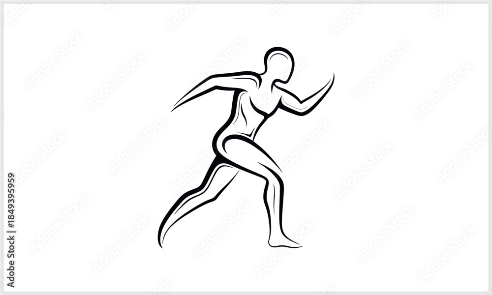 Fototapeta premium Dynamic Running Person Outline Icon - Sport Fitness Athlete Logo Concept logotypeiconsportslogodesi.
