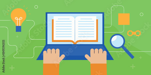 Learning online with an open book on a laptop ideas and research
