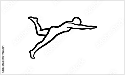 Dynamic Flying Person Icon Abstract Swimmer or Diver Symbol Black Line Art Movement logotypeiconspor.