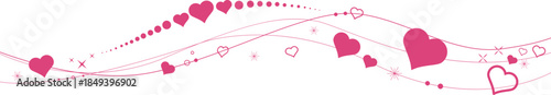 Hearts border in wave shape. Pink hearts border. Heart in the wave shape vector. Valentine's Day element decoration. Love concept. Flying  hearts confetti.