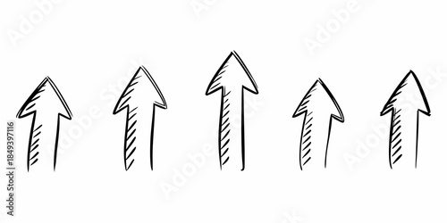 A series of hand drawn sketch arrows pointing upwards in a linear arrangement