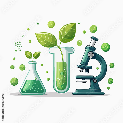 Microscopic examination of plant specimens in a laboratory setting using various scientific equipment