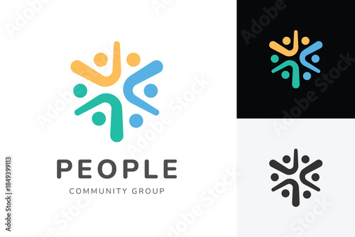 People Community Group Logo Icon Design, Abstract Colorful Figures Forming Star Shape for Teamwork and Social Network