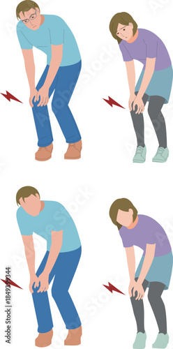 膝が痛むミドルの男性と女性のイラスト
