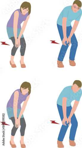 膝が痛むミドルの男性と女性のイラスト