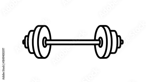 Barbell icon with weight plates on both ends in minimalist line-art vector style