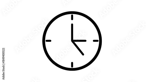 Minimalist black circular clock icon with hour and minute hands – vector outline
