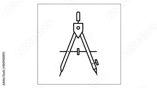 Vector line art of a drafting compass with pencil and straightedge in minimalist outline style