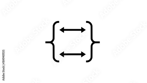 Minimalist vector icon: curly braces with horizontal left-right arrows inside (code block/resize symbol)