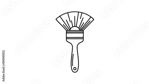 Line art paintbrush icon with fan-shaped bristles in outline vector style