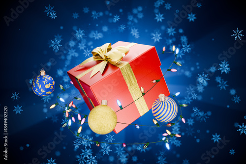 Merry Christmas! Christmas tree balls. Christmas background. Festive composition Christmas tree decorations, gifts. Festive concept. Happy New Year!