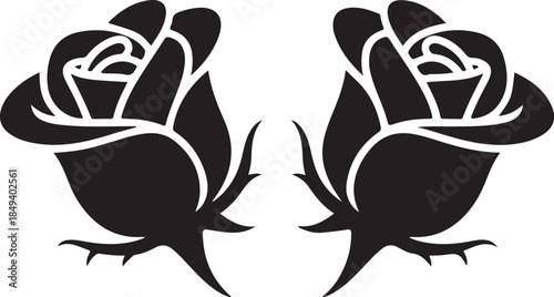 Two black rose silhouettes with thorns flower