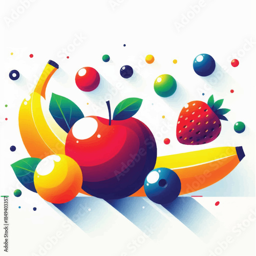 Vibrant and Colorful Assortment of Fresh Fruits with Playful Orbs.