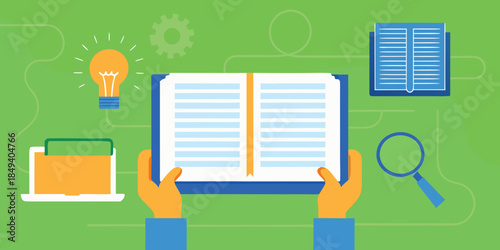 Learning and innovation an open book lightbulb and technology concepts